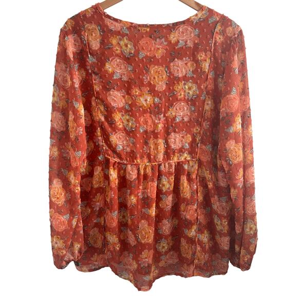 Matilda Jane Orange Floral Long Sleeve Boho Top Size Large - Picture 2 of 4